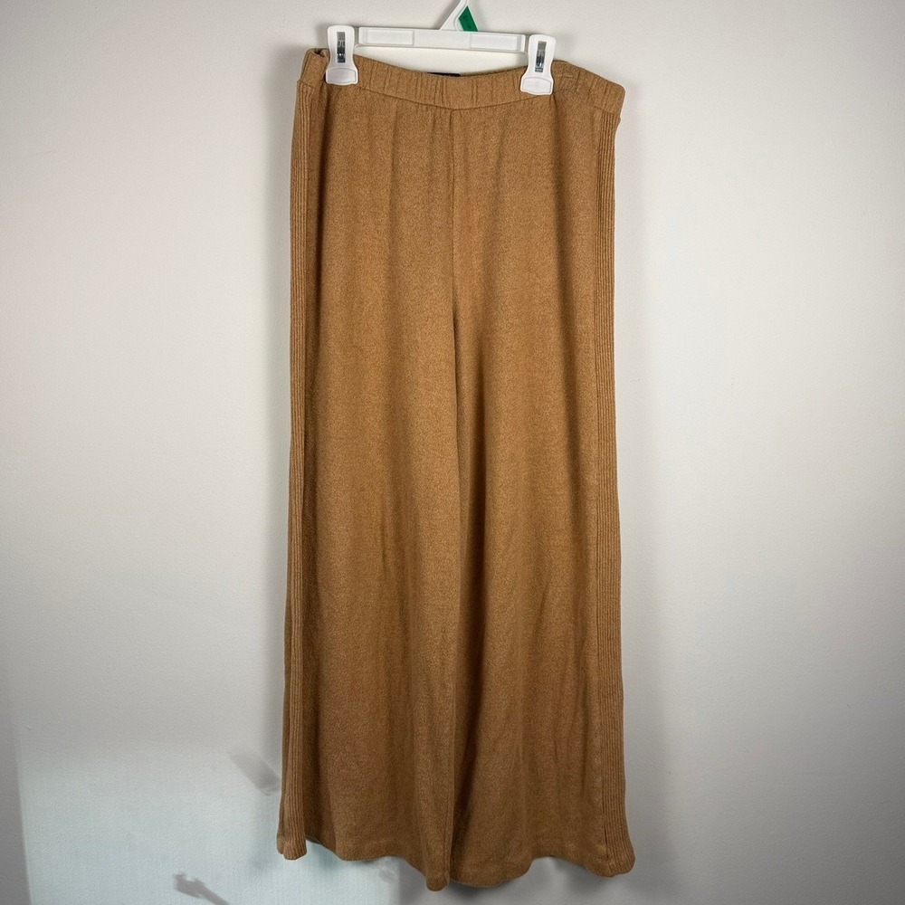 Banana‎ Republic Petite Medium Wide Leg Pants Camel Tan Ribbed Knit Cotton Blend